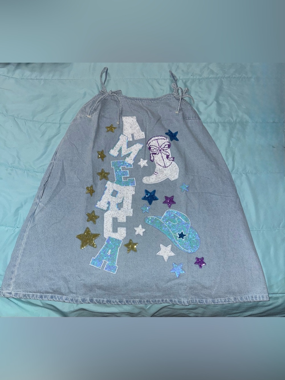 “AMERICA" SEQUIN PATCH DENIM DRESS